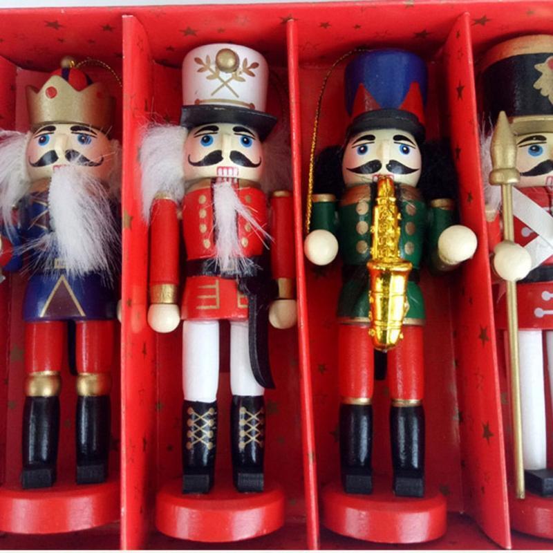 5pcs 12cm Wooden Nutcracker Puppet Drawing Walnuts Soldier Christmas Decorations