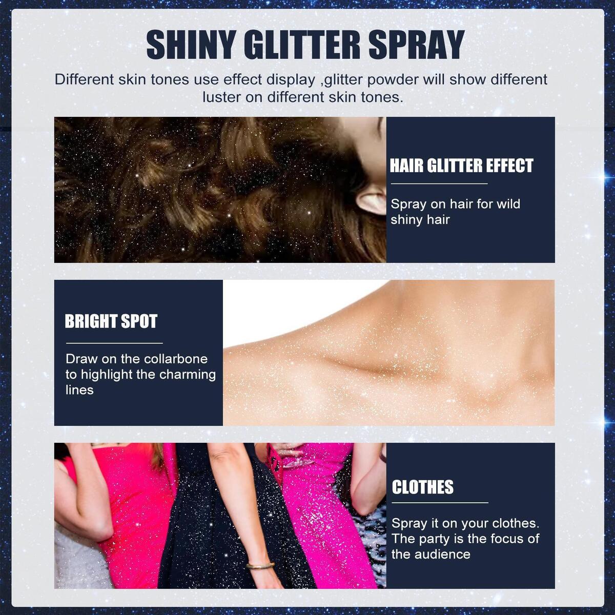 Hair Body Glitter Spray Face Highlighter Long Lasting Glow for Festival Rave