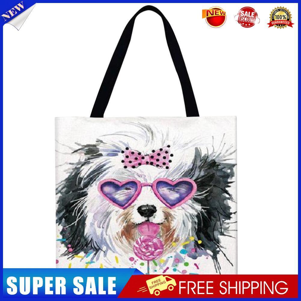 Glasses dog Printed Shoulder Shopping Bag Casual Large Tote Handbag