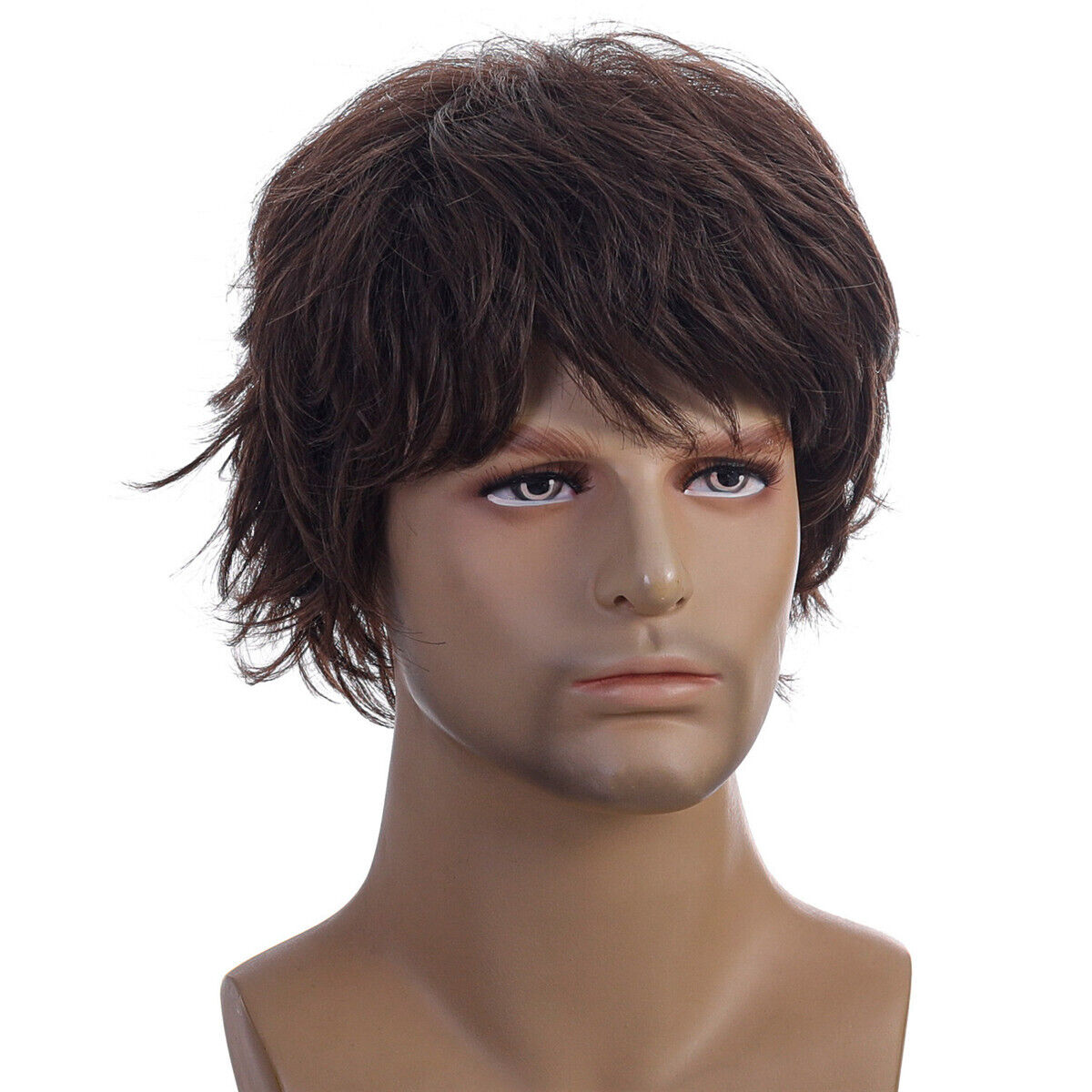 Men Daily Use Wig Medium Brown Toupee Short Natural Capless Hair wigs Fashion