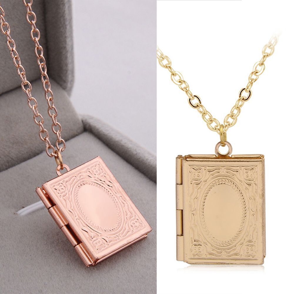 Women Book Friend Jewelry Square Shaped Necklace Photo Picture Locket Pendant