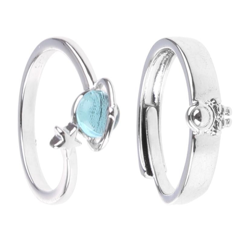 2Pieces Fashion Couple Rings Romantic Spaceship Ring for Valentines Day Jewelry