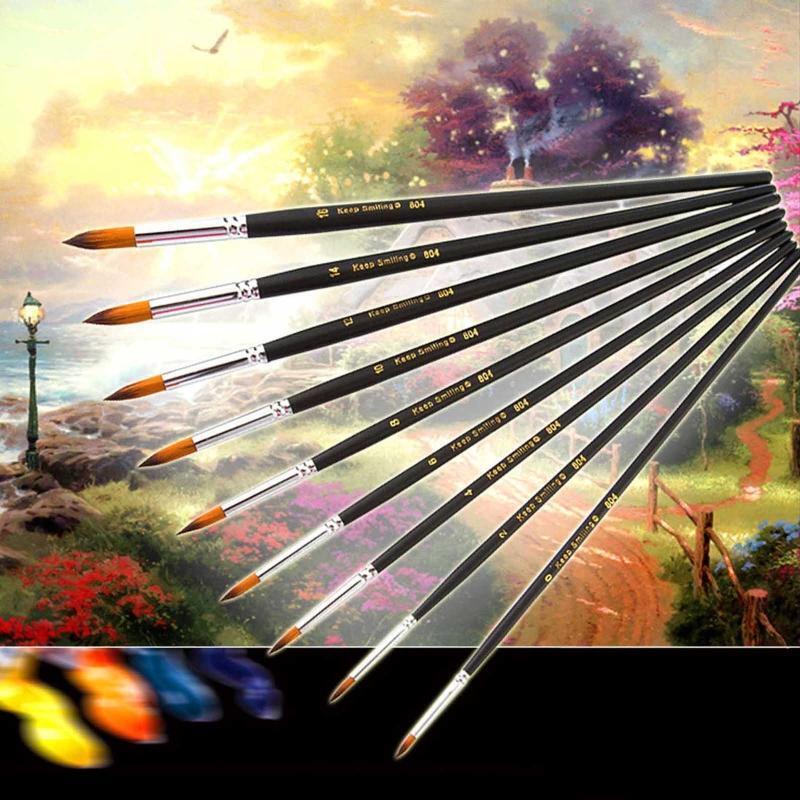 9pc Round Detail Art Paint Brushes Watercolor Brush Pen for Acrylic Oil Painting