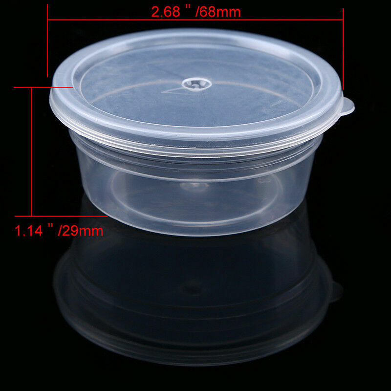 Round Food Containers Plastic Clear Storage Tubs with Lids Deli Pots Sauce Dip