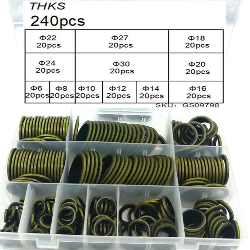240pcs / box High Press Hydraulic Rubber Oil Pipe Seal Gasket Kit