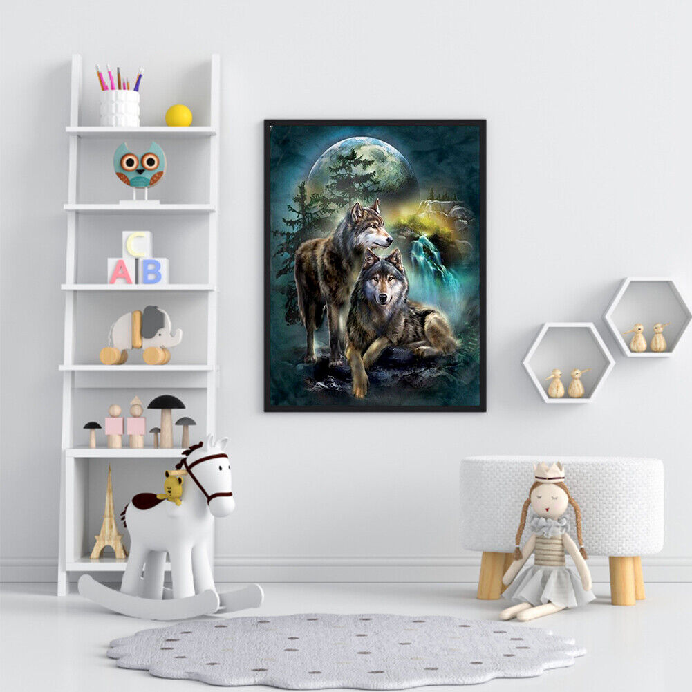 Frameless Oil Paint By Numbers Wolf DIY Canvas Picture Craft Kit for Home