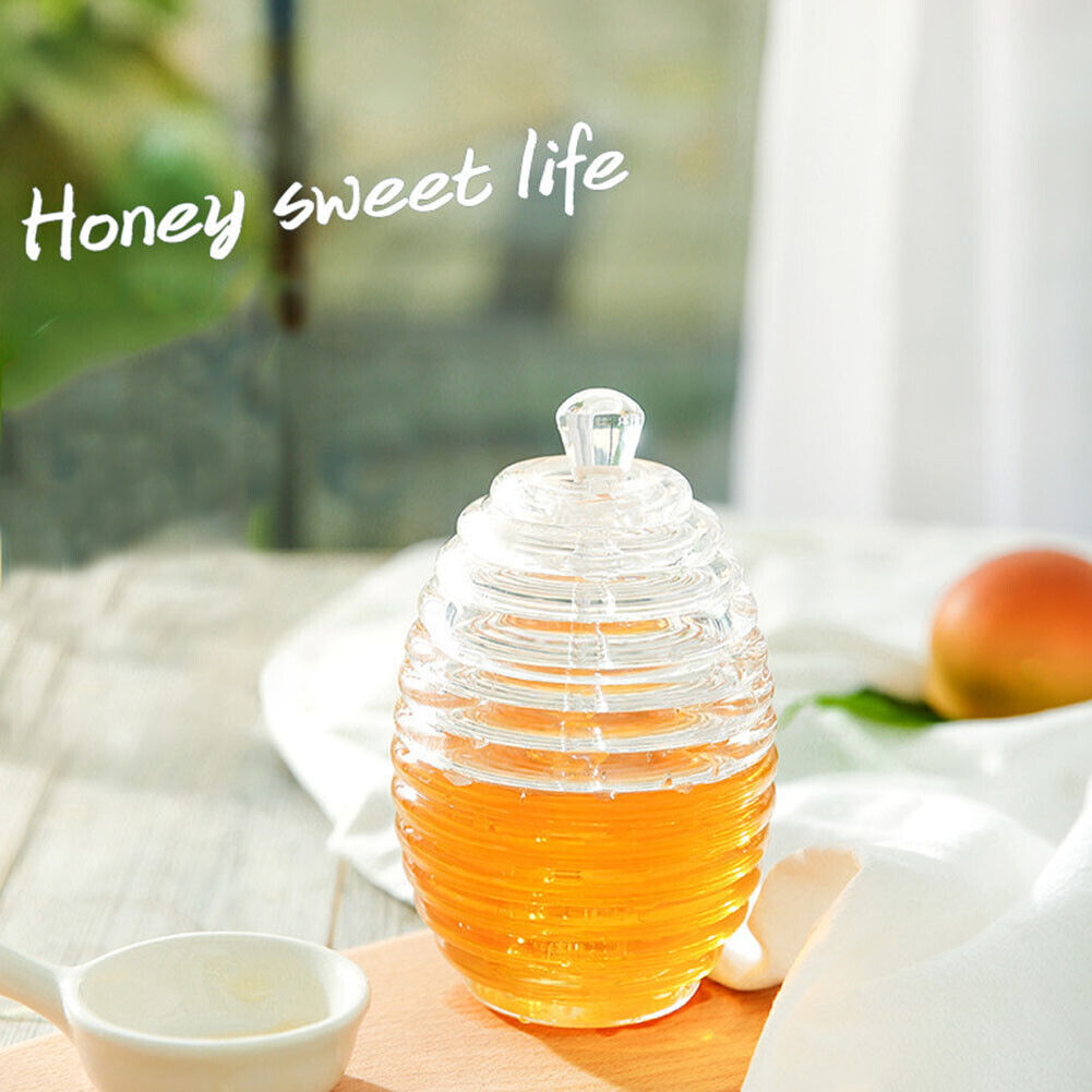 Bee Honey Jar with Stirring Rod Honey Juice Jam Jar Drizzler Dispenser Tool