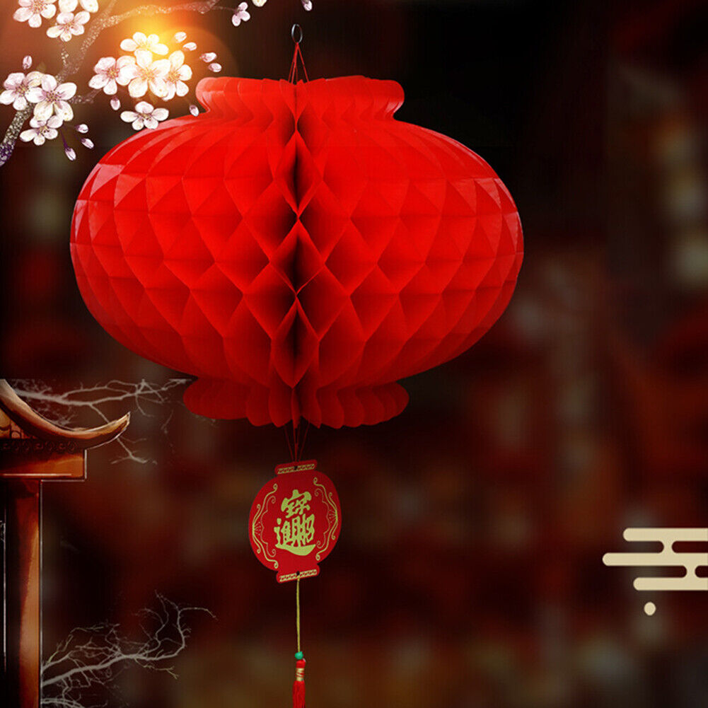Plastic Chinese Red Paper Lantern Honeycomb New Year Decoration (A)