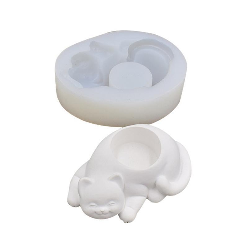 Cat Silicone Flower Pot Mold Cactus Succulent Planter Candlestick Gypsum Mould