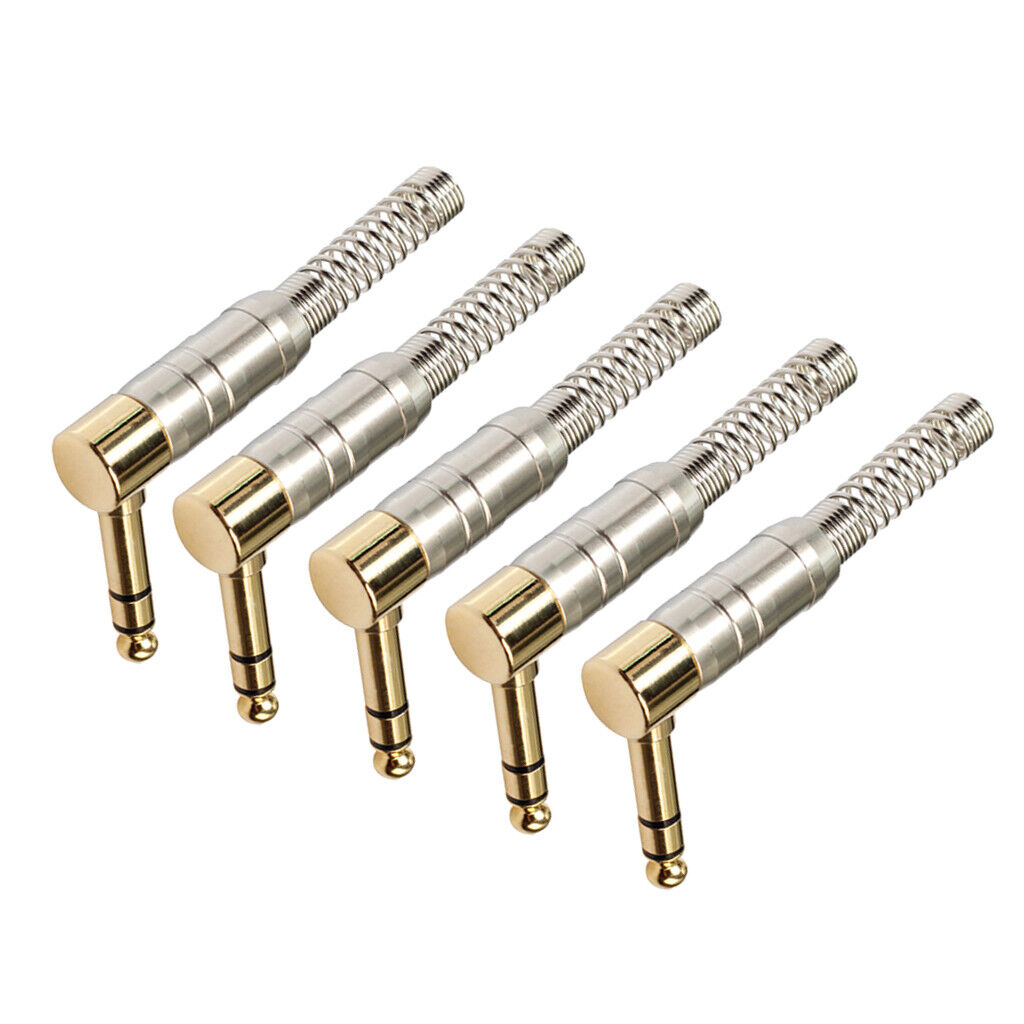 5 Pieces 6.35mm Stereo   Plugs for Headphone Microphone Right Angle