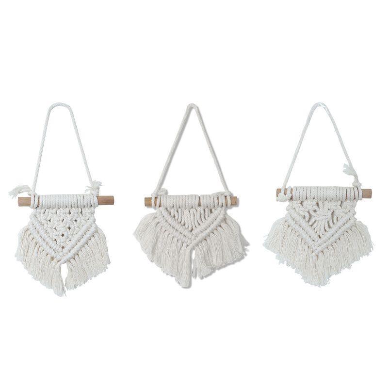 Set of 3  Cute Holiday Ornaments Boho Geometrical Art Woven Car Mirror Charm