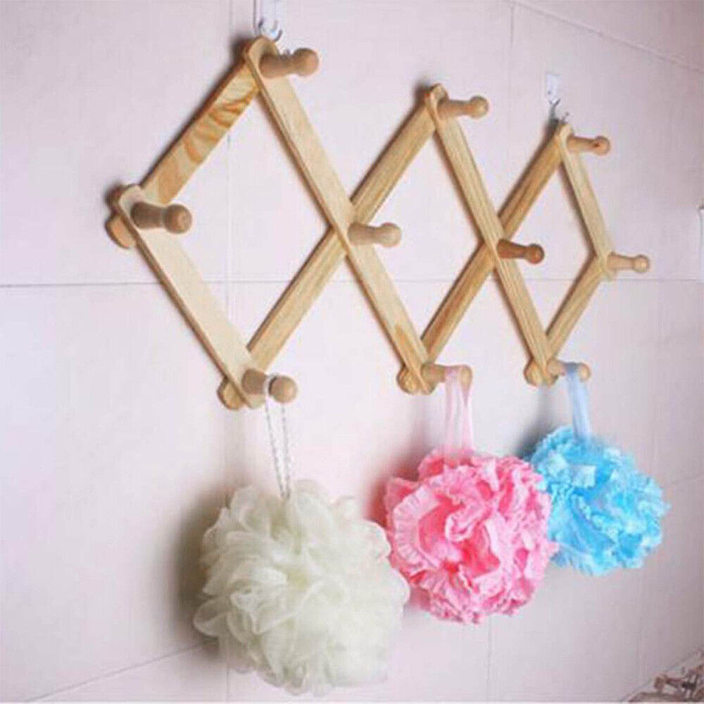 Sundries Bag Expandable Clothes Hanger Coat Hooks Hat Closet Hook Natural Wood