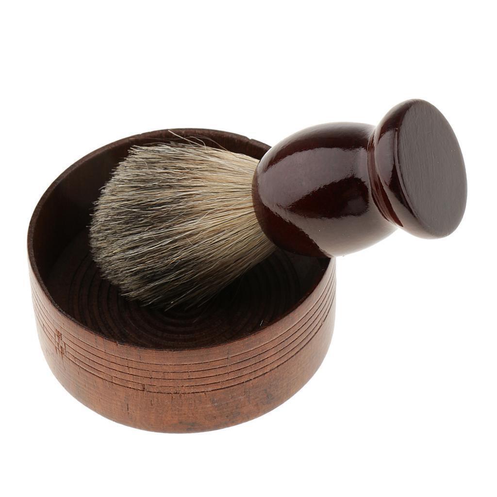 Wooden Men's Shaving Brush with Shave Mug Bowl Barber Beard Soap Cup Set
