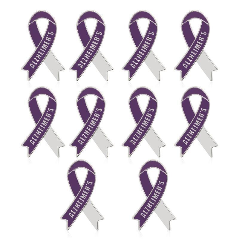 10 PCS Purple Ribbon Brooch Alzheimer Badge Alzheimer Awareness Pins Brooch Pin