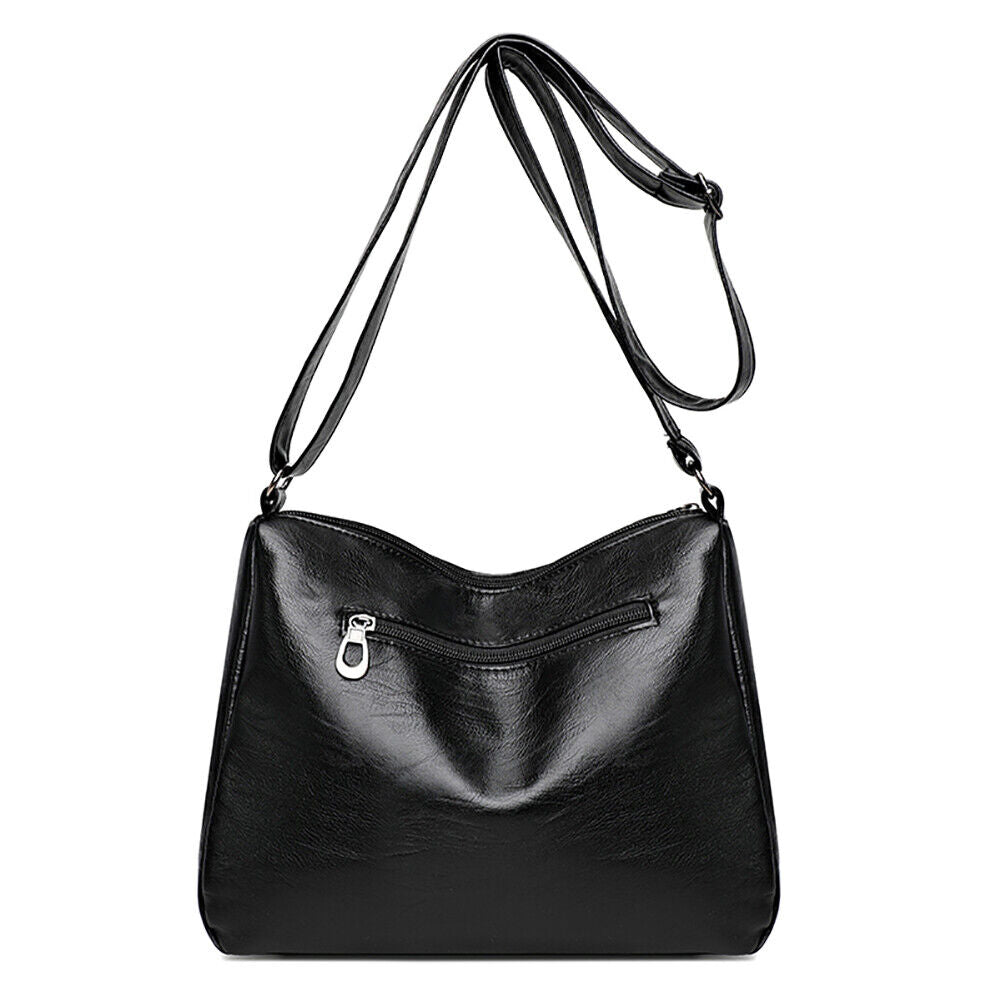 Women Embroidery Flower Crossbody Bag Zipper Multi-layer Bag (Black)