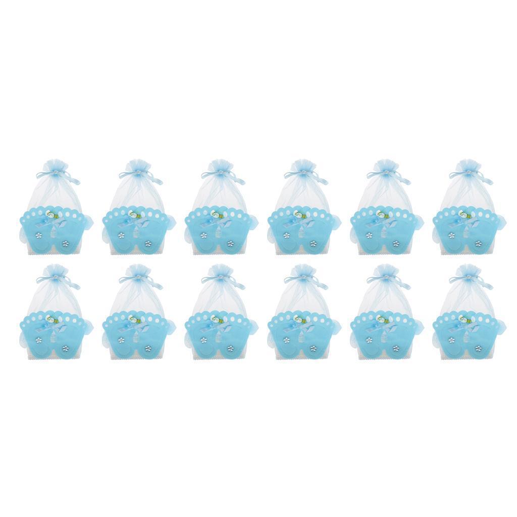 24 Pieces Baby Footprint Gift Box Girl Boy Baby Shower Candy Bags Favor Blue