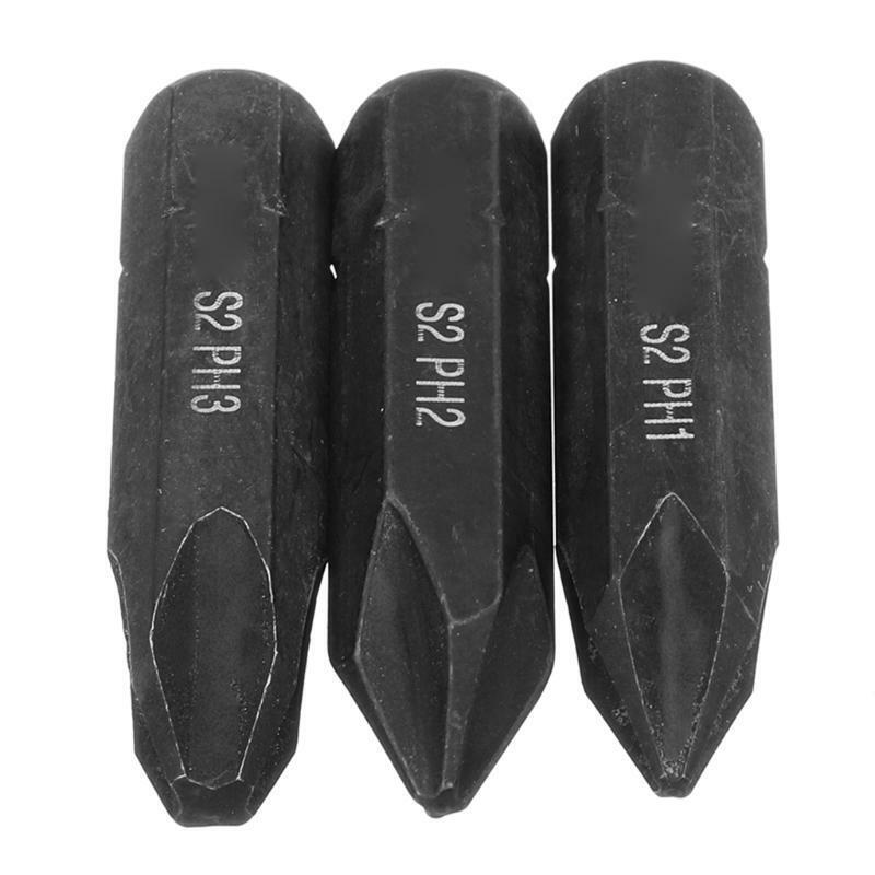 Black 8mm S2 Alloy Steel Screw Impact Bit  Strong Magnetic Bit  3 Pieces Set