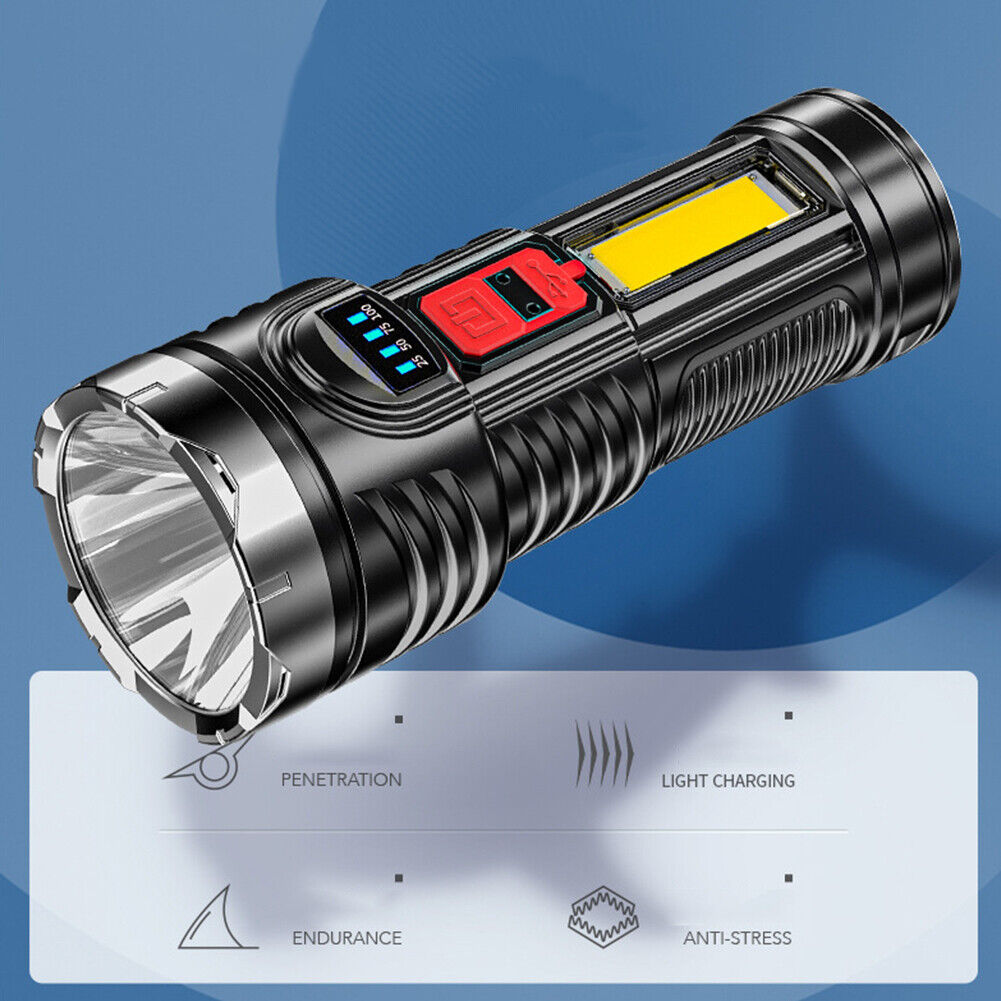 USB Rechargeable G5+COB LED Beads Flashlight Portable Torch Power Display