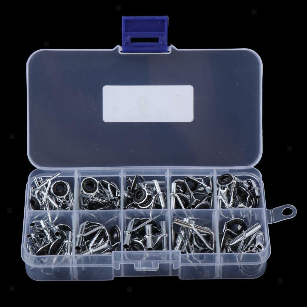 80Pcs/Set Ceramic Fishing Rod Guides Tip Line Repair Kit Stainless Steel Rings