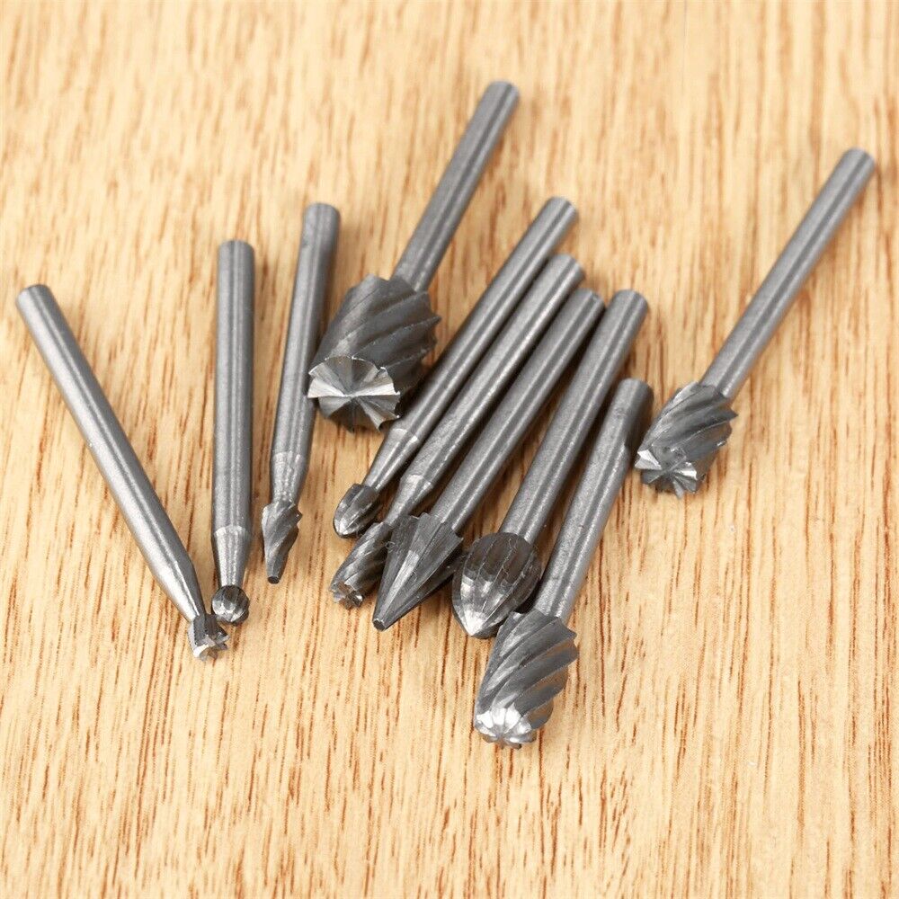 10pc Engraving Cutting Beveling Polishing Burr Rotary File Drill Bits 1/8" Shank