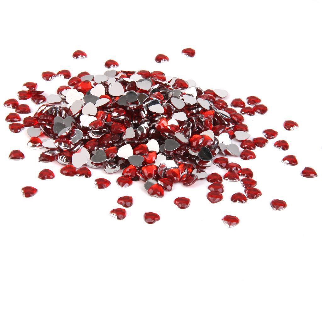 1200 Pieces 8mm Heart Rhinestone Embellishment Wedding Decoration Red