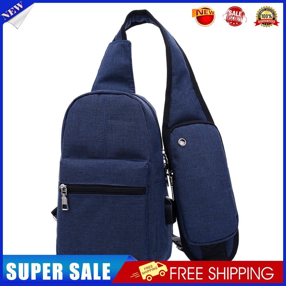 Fashion Men Messenger Bags Breathable Cross Body Charging Line Bags(Blue)-1