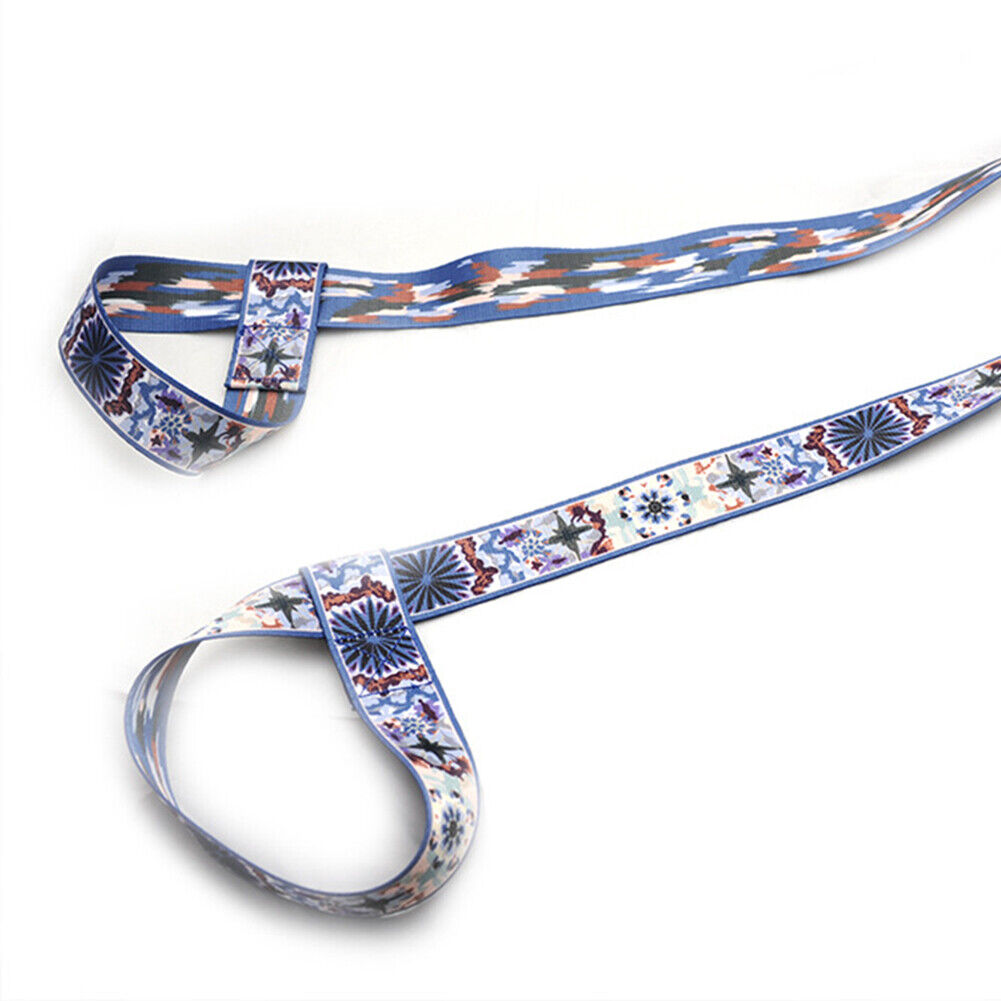 Printed Yoga Mat Strap Adjustable Shoulder Carry Stretch Belt (Blue White)