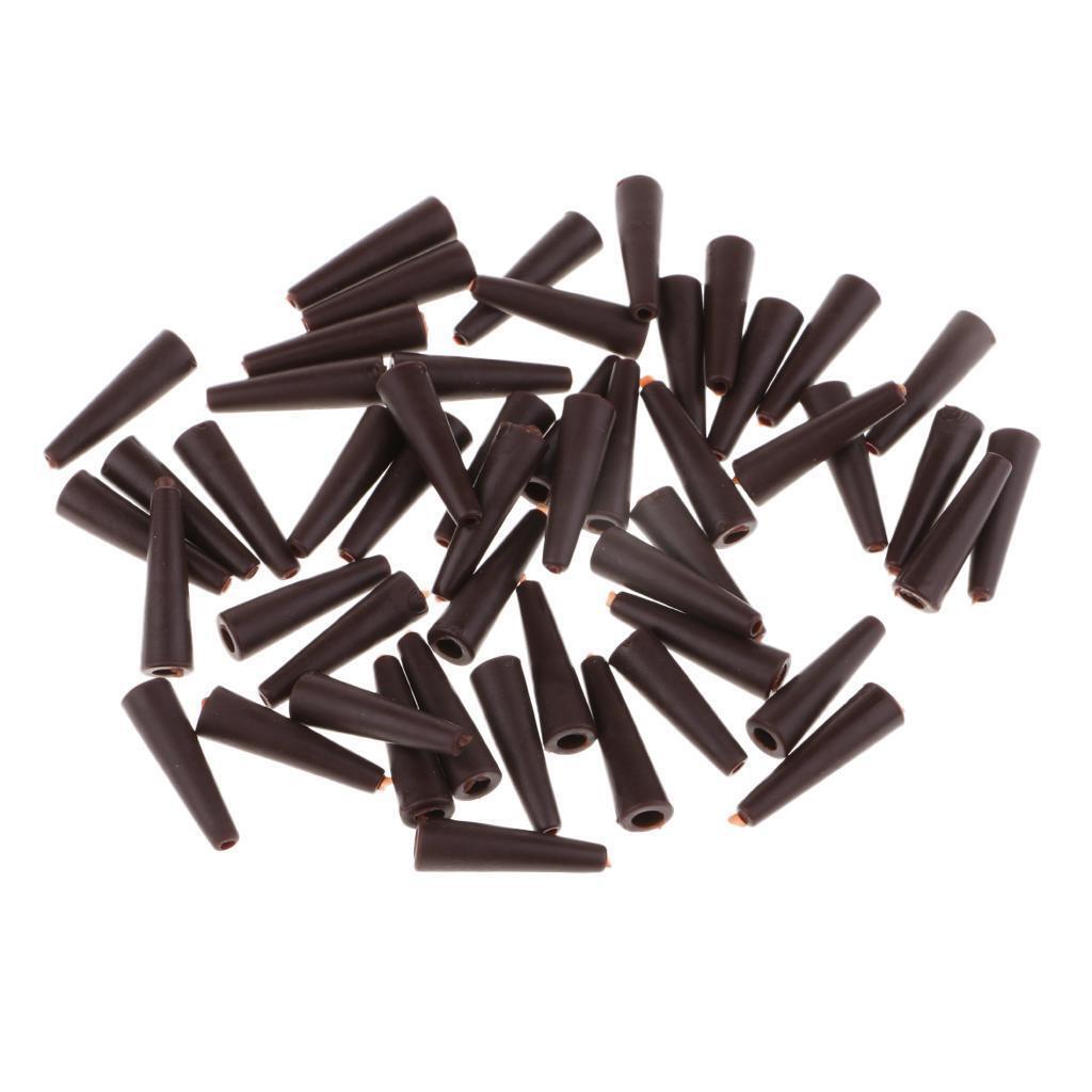 Set of 50 x Brown Rubber Tail Tubes Cones for Fishing Rig Sleeves Tool 20mm