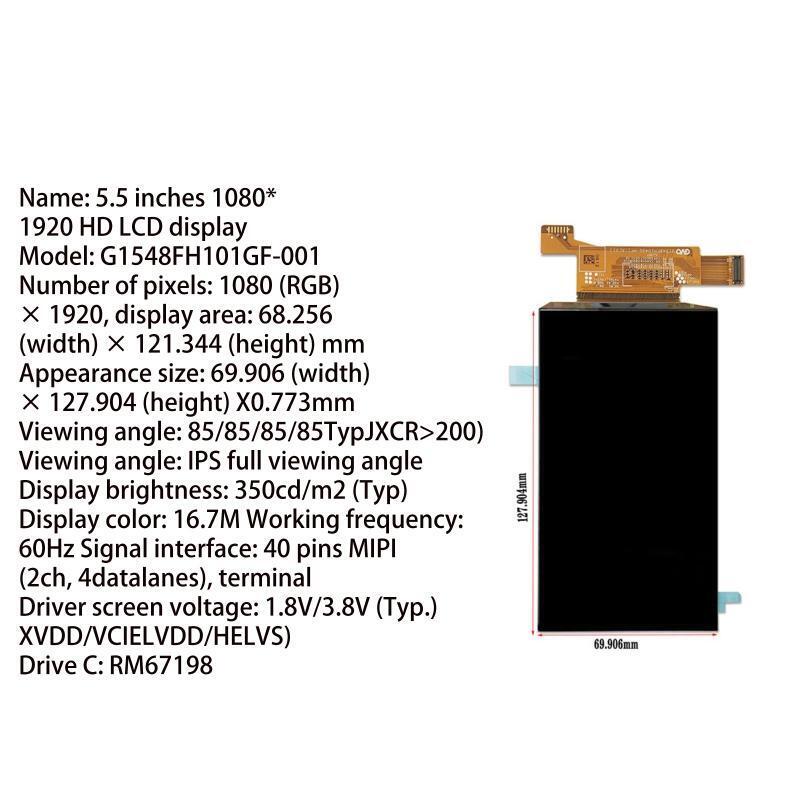Industry 5.5 Inch AMOLED Amoled LCD Display 1080x1920 MIPI Driver Board Fitting