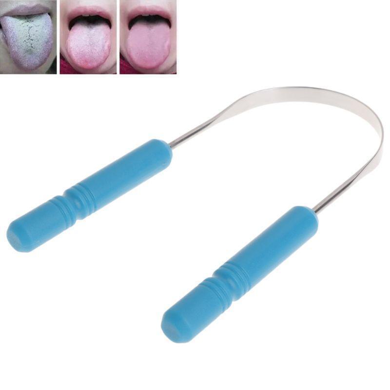 Healthy Tongue Cleaner Stainless Steel Scraper Plastic Handle Oral Hygiene Care
