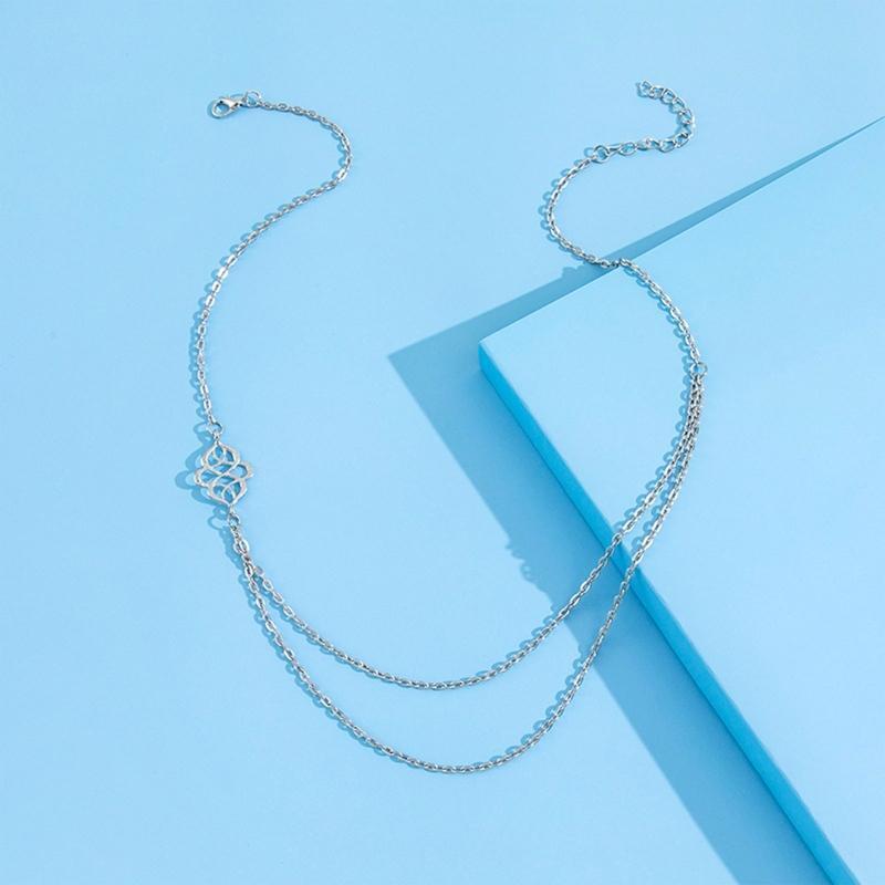 Fashion Double Layer Clavicle Chain Hollow Pendant Necklace Simple Jewelry Decor