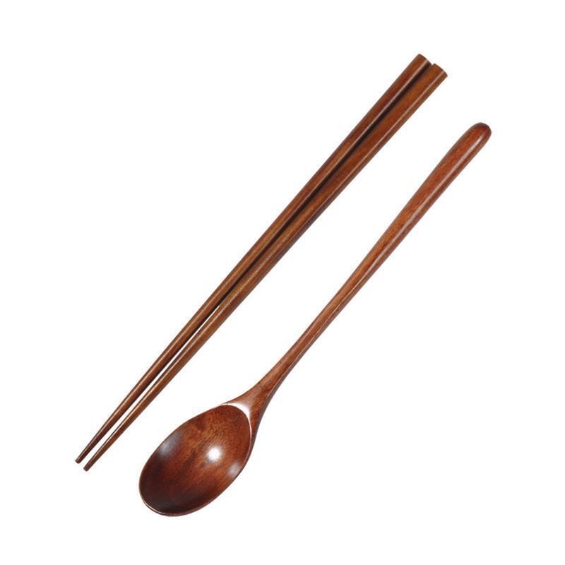 Wooden Cutlery Set in an Oriental Style Pouch with Pouch Dinnerware Tablewares