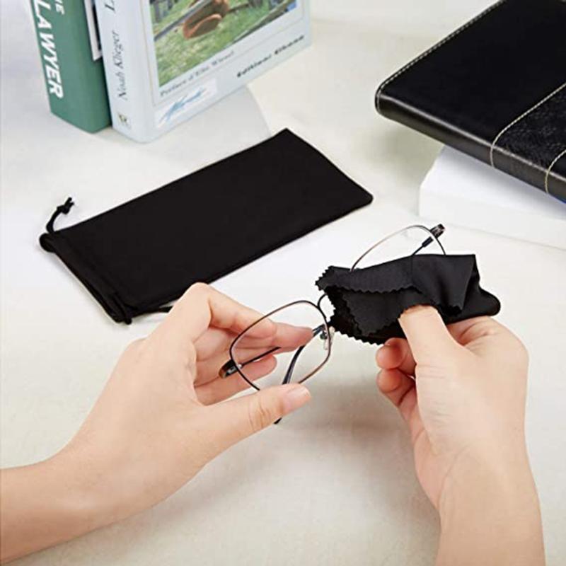 Portable Glasses Cloth Bag Drawstring and Black Glasses Cleaning Cloth Men Women