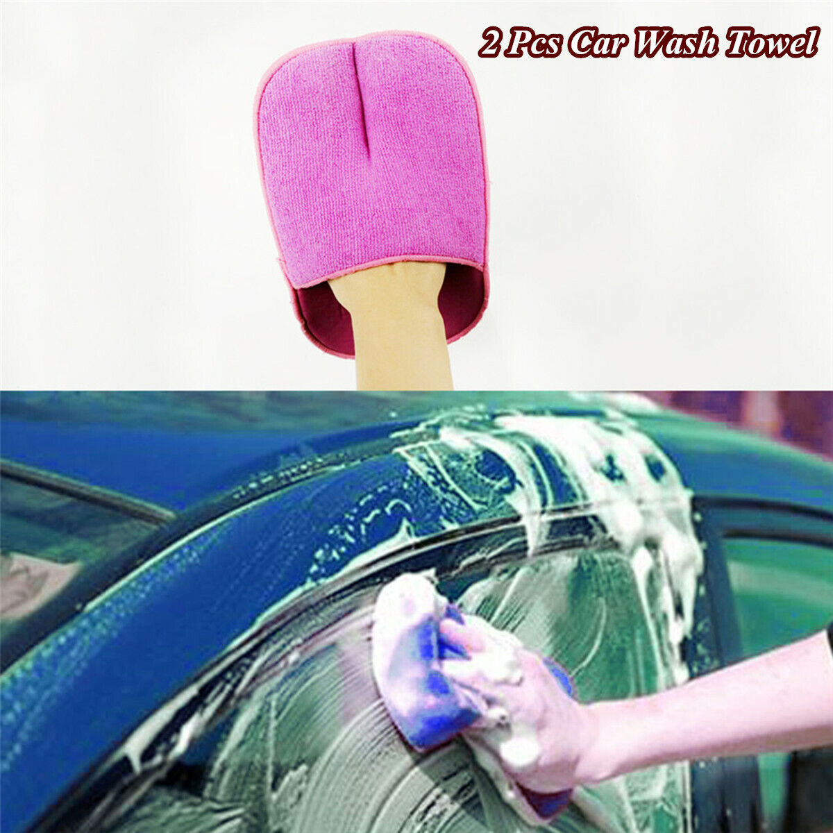 2 Pcs Car Wash Towel Clay Towel Nano Microfiber Mitt Gloves Pad Cleaning Tools
