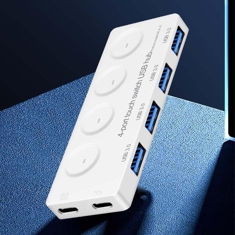 USB 3.0 Data Hub with Individual Touch On/Off Switches and LED Light for Laptop