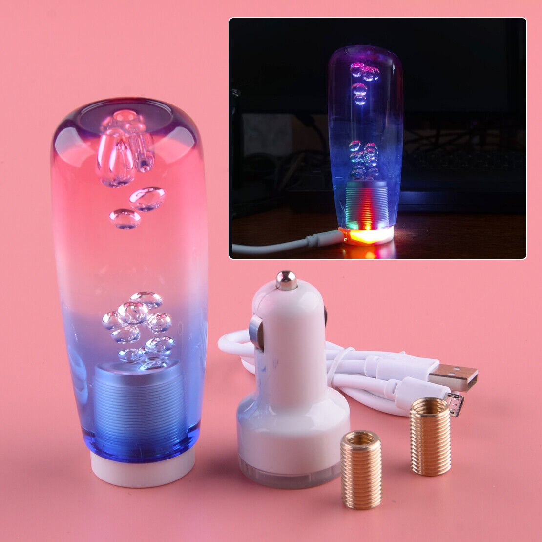 1x LED Light RGB Crystal Manual Gear Shift Shifter Knob Stick Lever Bubble 10cm