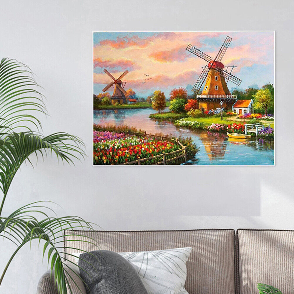 Windmill Landscape 5D DIY Full Drill Diamond Painting Rhinestone Artwork