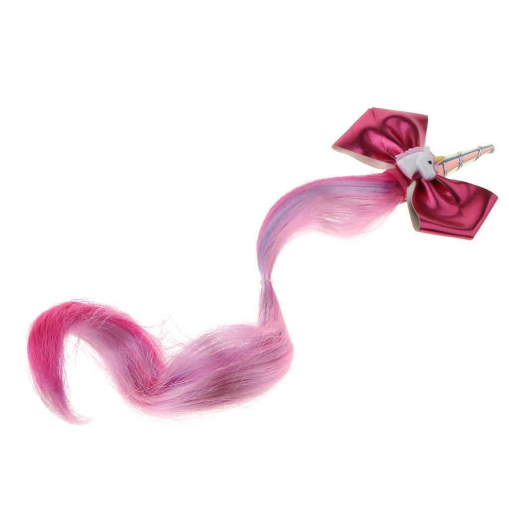 2Pcs Girls Cute Rainbow Unicorn Horn Hair Bow Hair Clip Clip on Extensions Wig