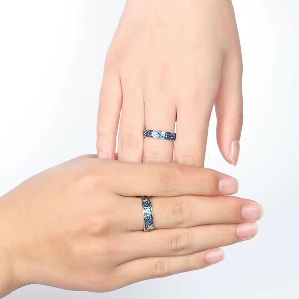 Weddings Valentine's Day Present Van Gogh Couple Rings Starry Sky Adjustable