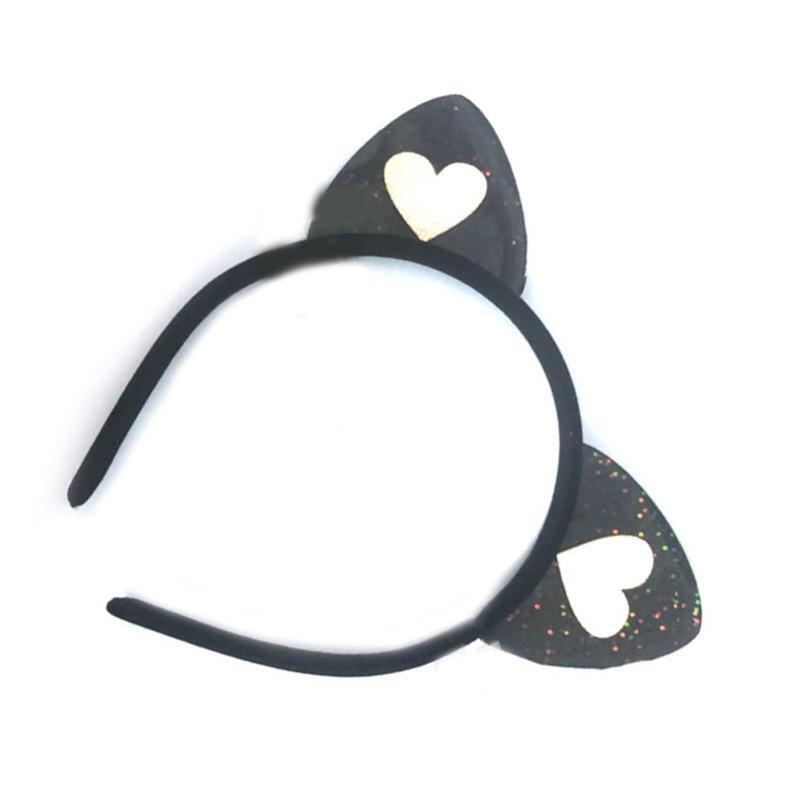 Novelty Headband Heart Pattern Kitten Ear Shape Hairhoop for Women Hair Hoop