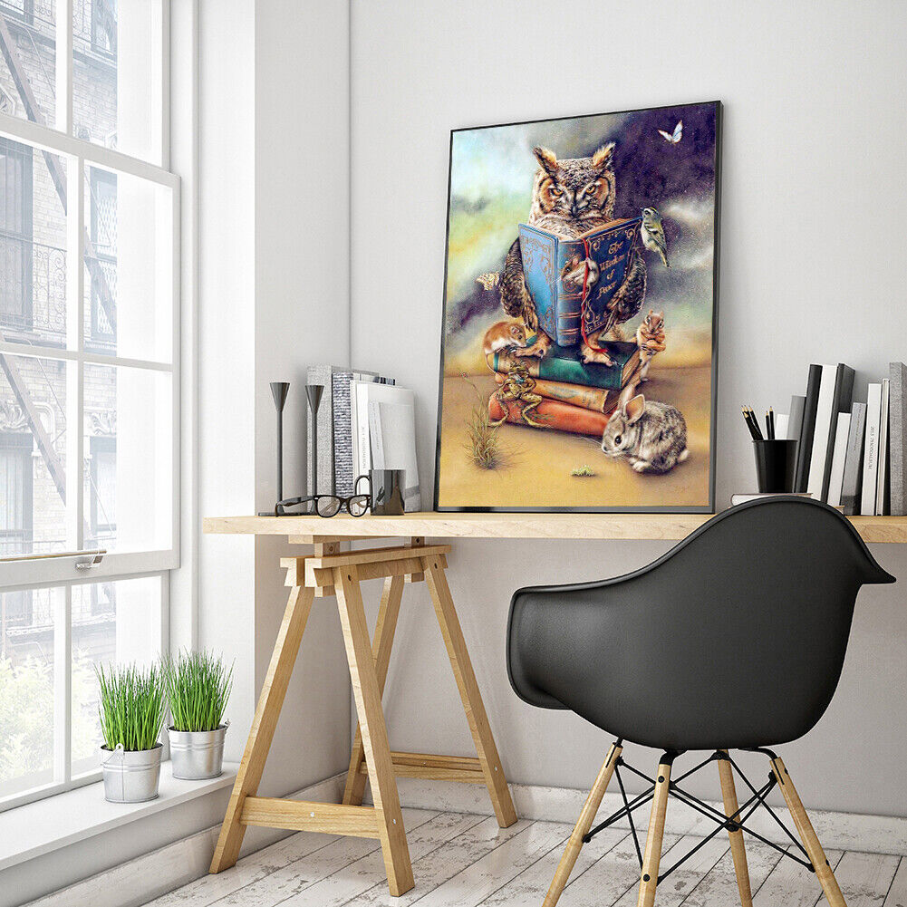 Book Owl Full Drill Round Diamond Painting 5D Mosaic Kit Picture Home Decor