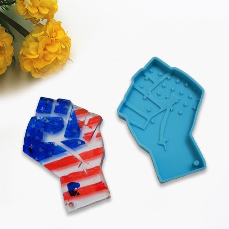 Blue American Flag Fist Keychain Silicone Mold for Valentine Love Gift Craft