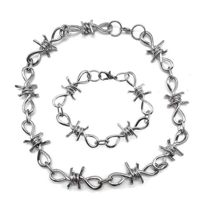 Barbed Wire Brambles Razor Blade Pendant Necklace Bracelet Earrings Jewelry Set