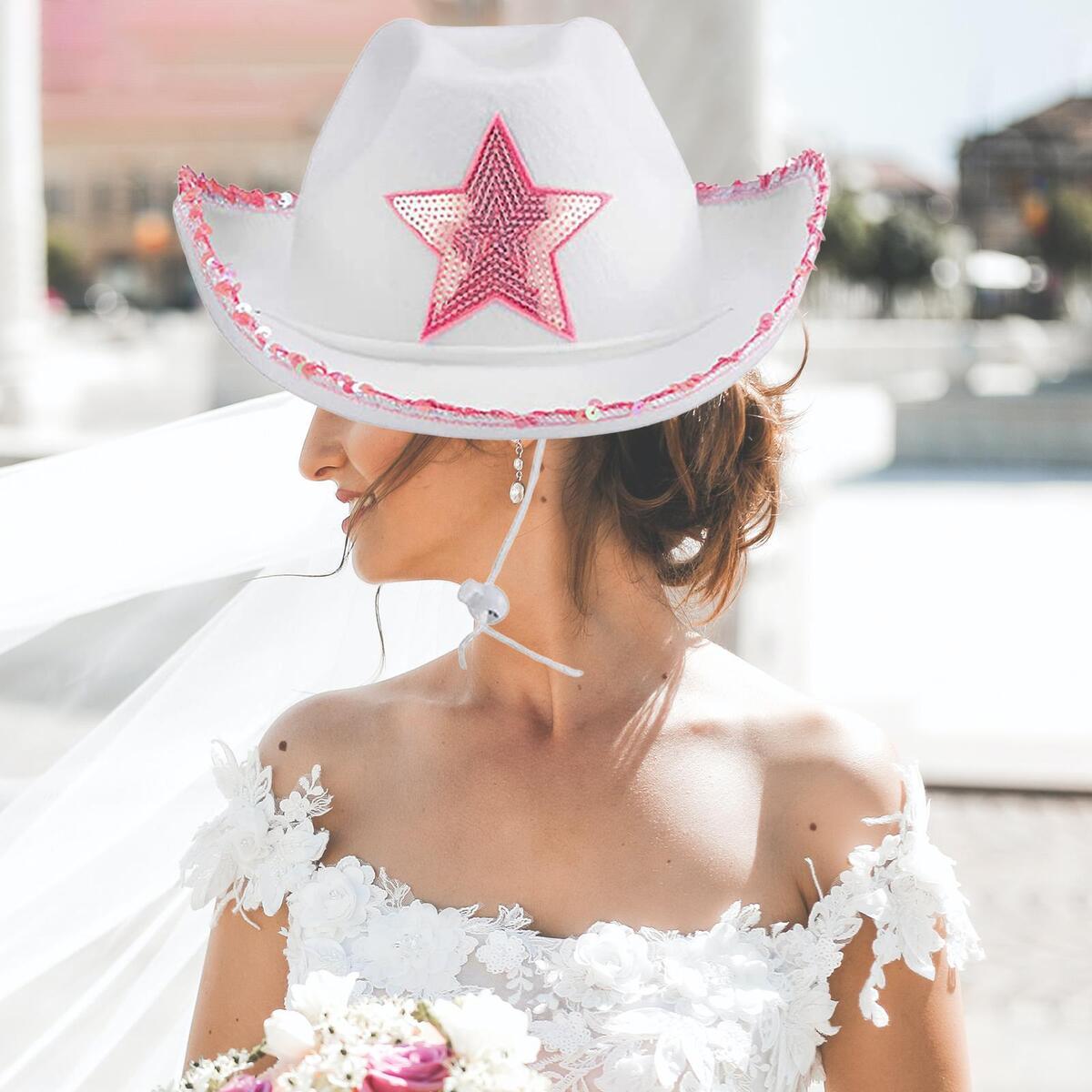 Novelty Cowboy Hat with Tiara Sun Hats Adjustable Neck Draw String Wide Brim