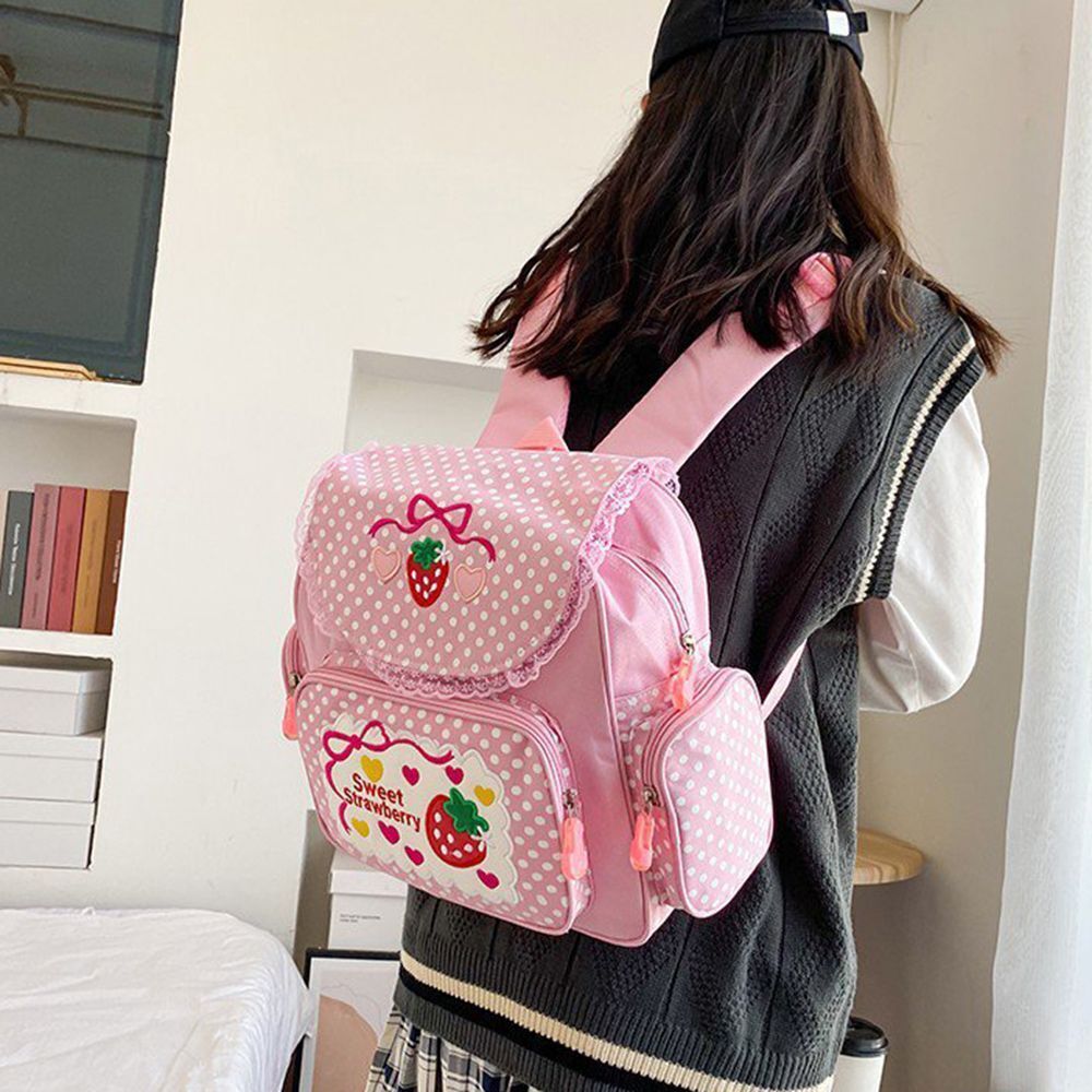 Embroidery Strawberry Children Backpack Schoolbag Women's Bag Student's Bag