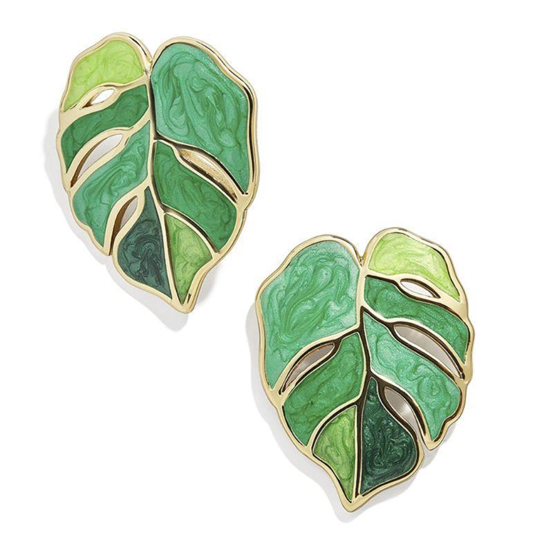 Creative Green Plant Earrings Fashion Enamel Flower Leaves Earrings for Women