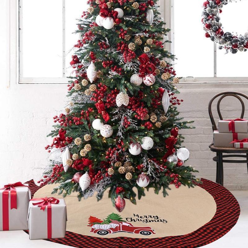 106cm Christmas Tree Skirt Linen Santa Claus Car Ornament Floor Mat Cover Xmas