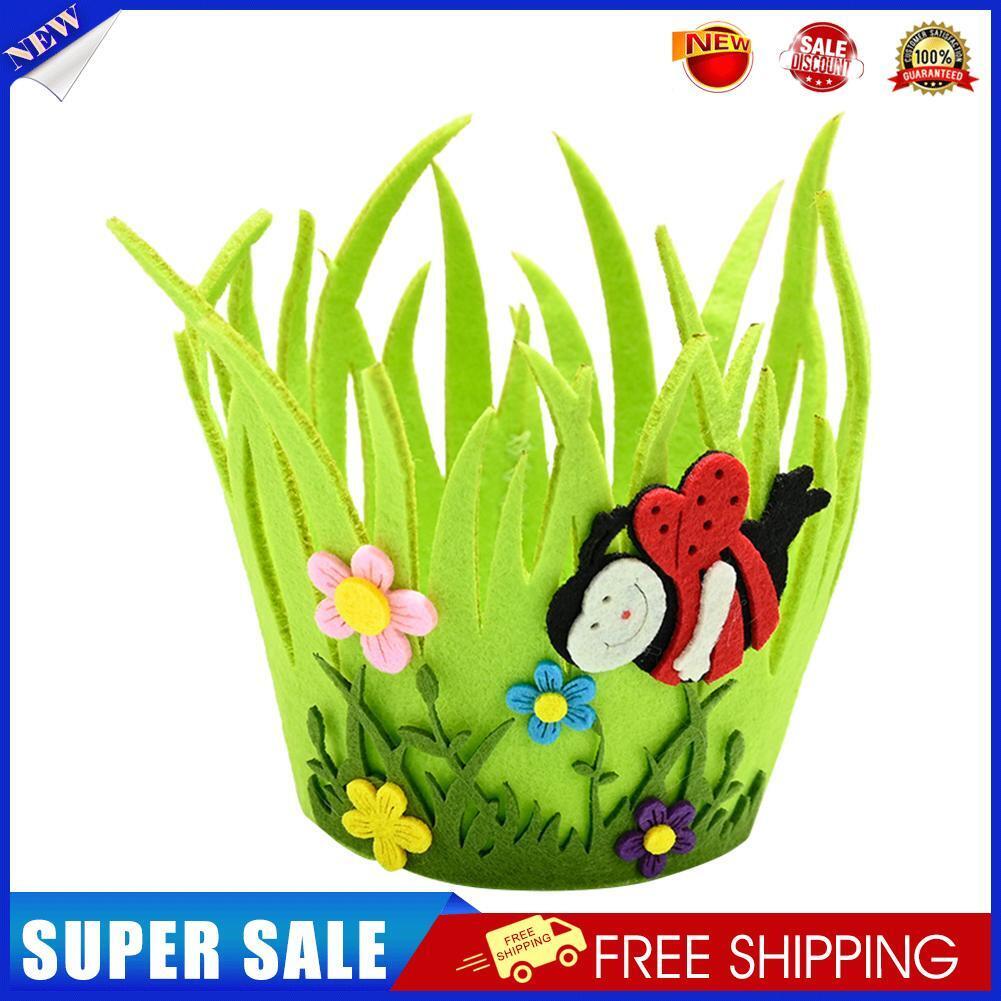 Easter Egg Carry Bucket Portable Round Nonwoven Basket Home Party Decor (A)