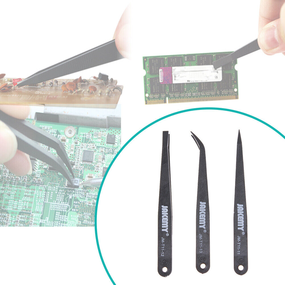 JAKEMY Anti-static Glass Fiber Tweezers Set Straight and Curved Tweezers