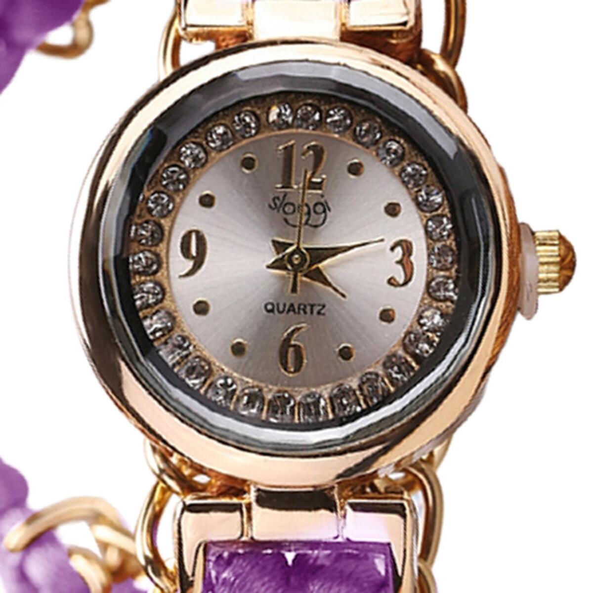 2Pcs Diamond Lady Quartz Watch Women Braided Rope Band Wrist Watch Gifts